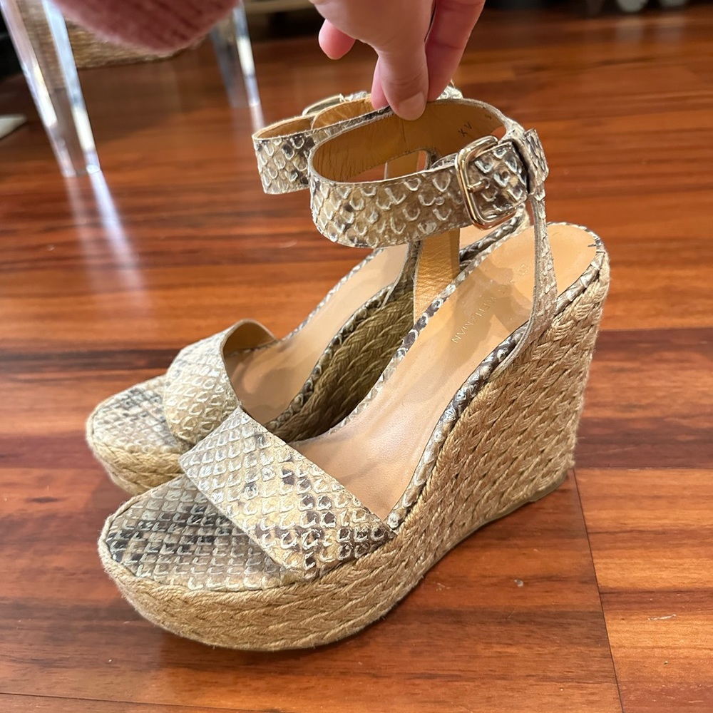 Stuart Weitzman Tan Embossed Snake Pattern Espadrille